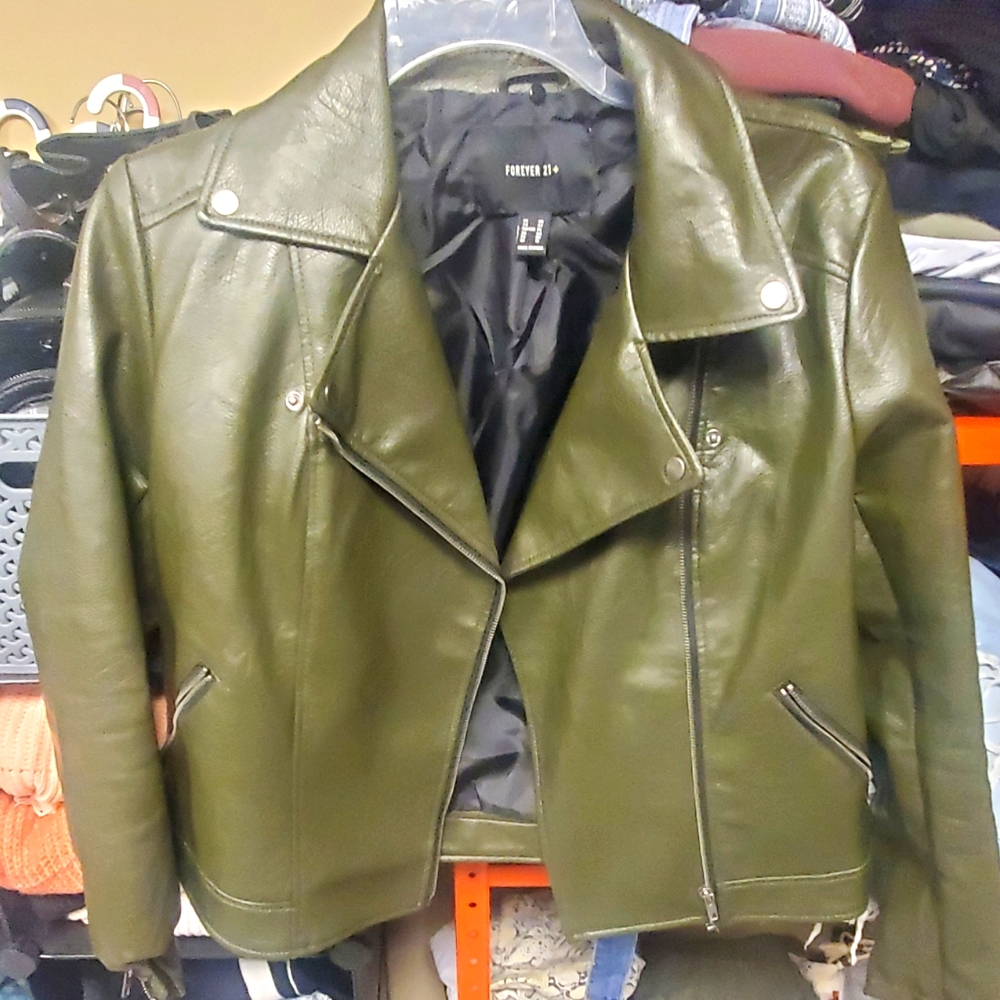 Army Green Faux Leather Bomber
